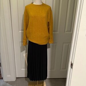 J. Crew Black Pleated Satin Midi Skirt